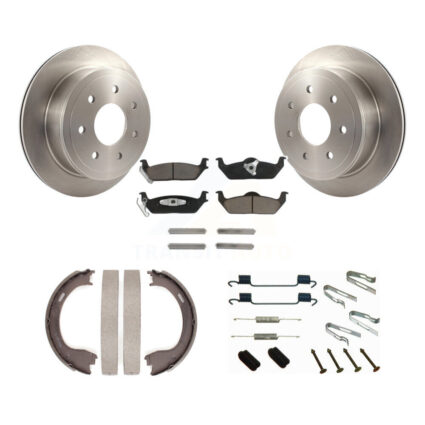 Rear Disc Rotors Ceramic Pads Parking Shoes Hardware Kit For Ford F-150 With 7 Lug Wheels K8C-104316