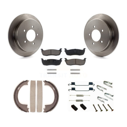 Rear Disc Rotors Ceramic Pads Parking Brake Shoes Hardware Kit For Ford F-150 Expedition K8C-104317