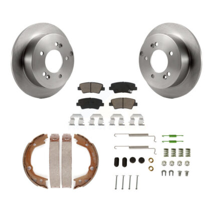 Rear Disc Rotors Ceramic Pads Parking Brake Shoes & Hardware Kit For Hyundai Sonata 2.4L K8C-104334