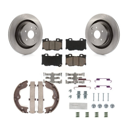 Rear Disc Rotors Ceramic Pads Parking Shoes Hardware Kit For INFINITI G37 Nissan 370Z Q60 K8C-104356