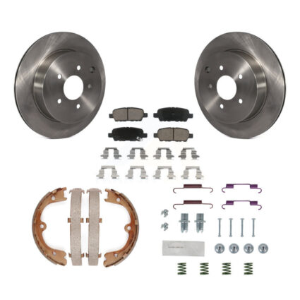Rear Disc Rotors Ceramic Pads Parking Shoes & Hardware Kit For INFINITI FX35 Nissan Quest K8C-104367
