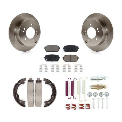 Rear Disc Rotors Ceramic Pads Parking Brake Shoes & Hardware Kit For 2007-2010 Kia Rondo K8C-104369