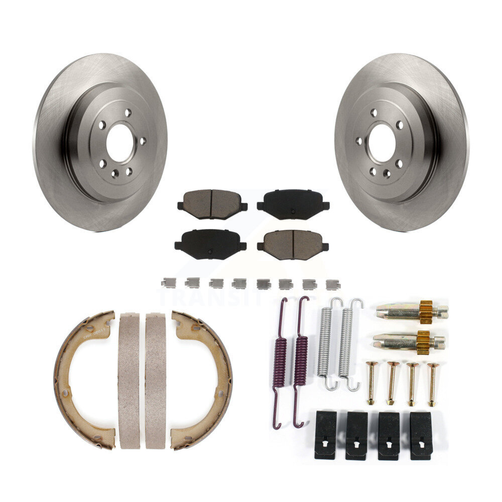 Rear Disc Rotors Ceramic Pads Parking Shoes Hardware Kit For Lincoln MKT With Solid Rotor K8C-104394