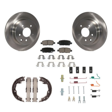 Rear Disc Rotors Ceramic Pads Parking Brake Shoes Hardware Kit For Nissan Rogue LEAF Juke K8C-104423