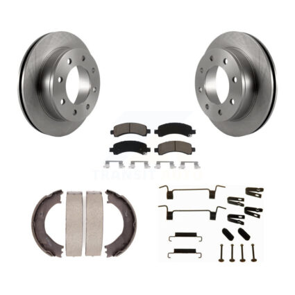 Rear Disc Rotors Ceramic Pads Parking Shoes & Hardware Kit For Chevrolet Express 3500 GMC K8C-104443