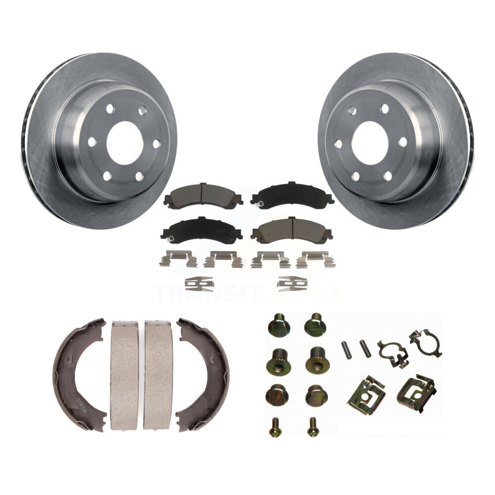 Rear Disc Rotors Ceramic Pads Parking Shoes Hardware Kit For Chevrolet Silverado 1500 GMC K8C-104455
