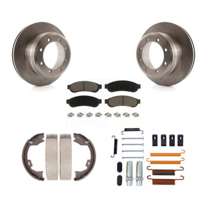 Rear Disc Rotors Ceramic Pads Parking Brake Shoes Hardware Kit For Ford F-350 Super Duty K8C-104473