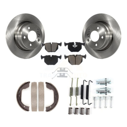 Rear Disc Rotors Ceramic Pads Parking Brake Shoes And Hardware Kit For BMW X5 K8C-104484