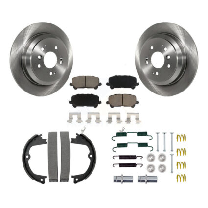 Rear Disc Rotors Ceramic Pads Parking Brake Shoes Hardware Kit For Honda Pilot Ridgeline K8C-104495