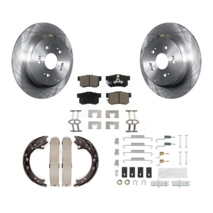 Rear Disc Rotors Ceramic Pads Parking Brake Shoes & Hardware Kit For Honda CR-V Acura RDX K8C-104504