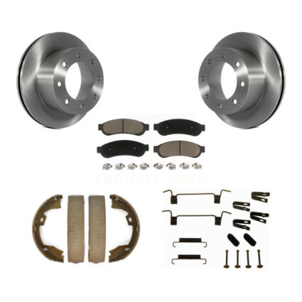 Rear Disc Rotors Ceramic Pads Parking Shoes Hardware Kit For Ford F-350 Super Duty F-250 K8C-104519