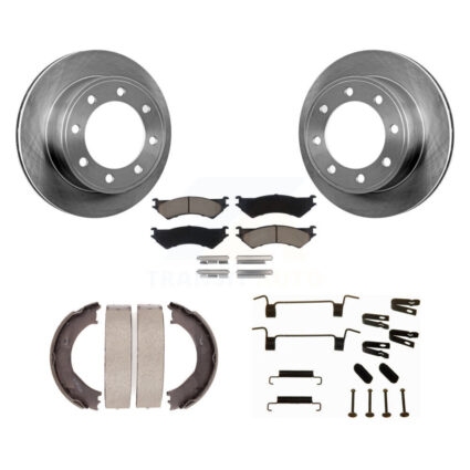 Rear Disc Rotors Ceramic Pads Parking Shoes Hardware Kit For Ford E-350 Super Duty E-250 K8C-104522
