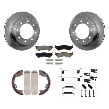 Rear Disc Rotors Ceramic Pads Parking Shoes Hardware Kit For Ford E-350 Super Duty E-250 K8C-104531