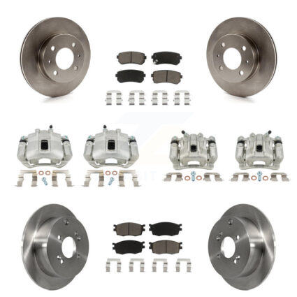 Front Rear Brake Caliper Rotors Ceramic Pad Kit (10Pc) For 2006 Hyundai Accent Hatchback KC8-101130C