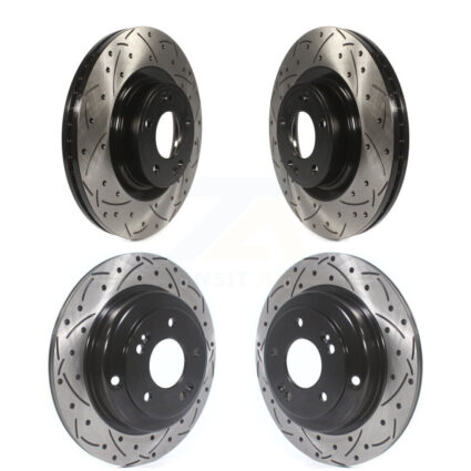 Front Rear Coated Drilled Slotted Disc Brake Rotors Kit For Hyundai Genesis Coupe KD-100322