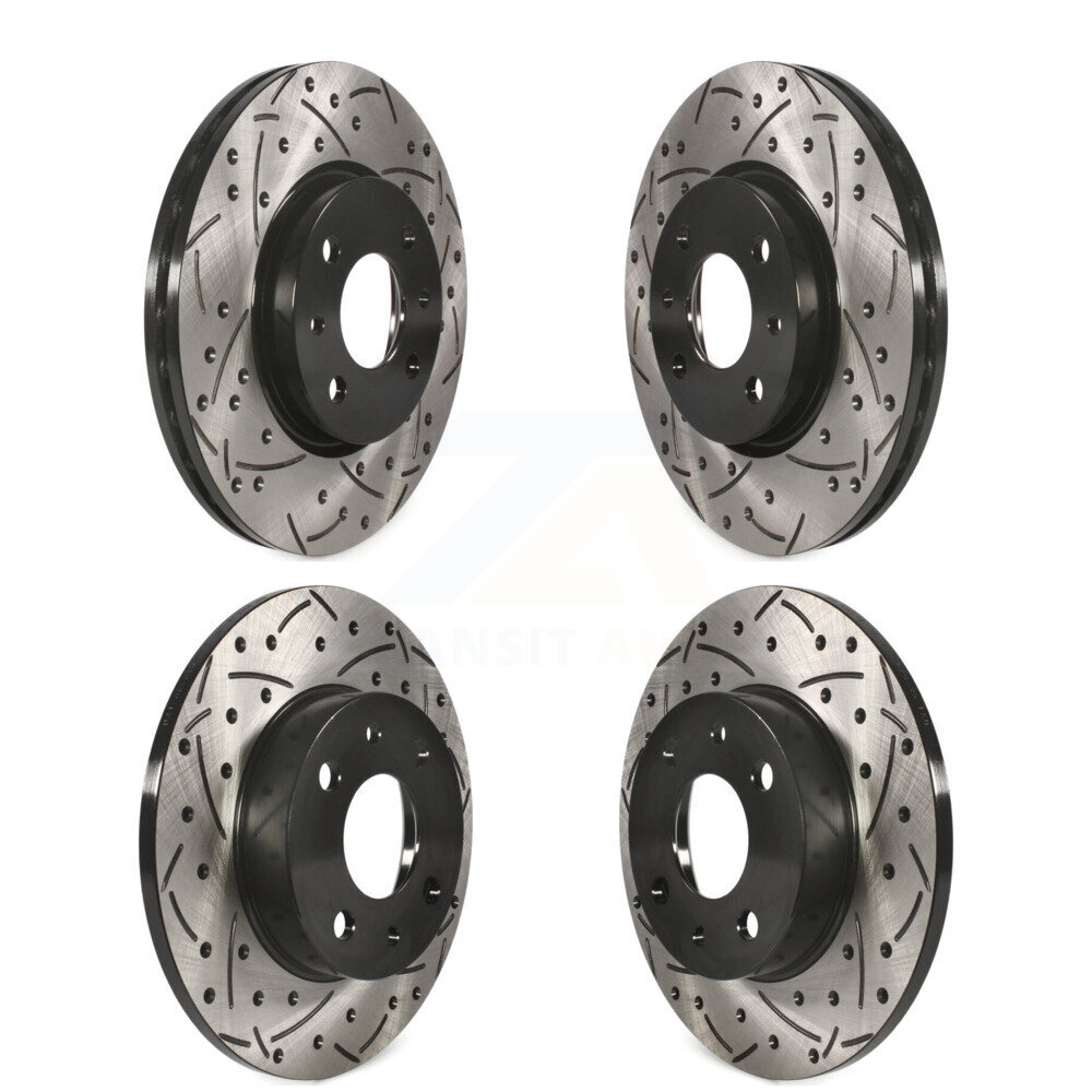 Front Rear Coated Drilled Slotted Disc Brake Rotors Kit For Fiat 500 KD-100335