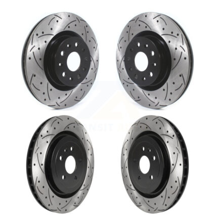Front Rear Coated Drilled Slotted Disc Brake Rotors Kit For 2017-2019 Cadillac CTS 6.2L KD-100365
