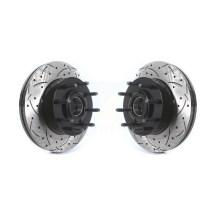 Front Coated Drill Slot Disc Brake Rotor Hub Assembly Pair For Ford F-350 Super Duty F-250 KD-100398
