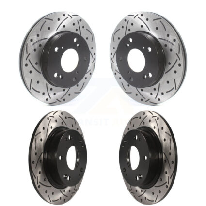 Front Rear Coated Drilled Slotted Disc Brake Rotors Kit For Honda Civic KD-100469