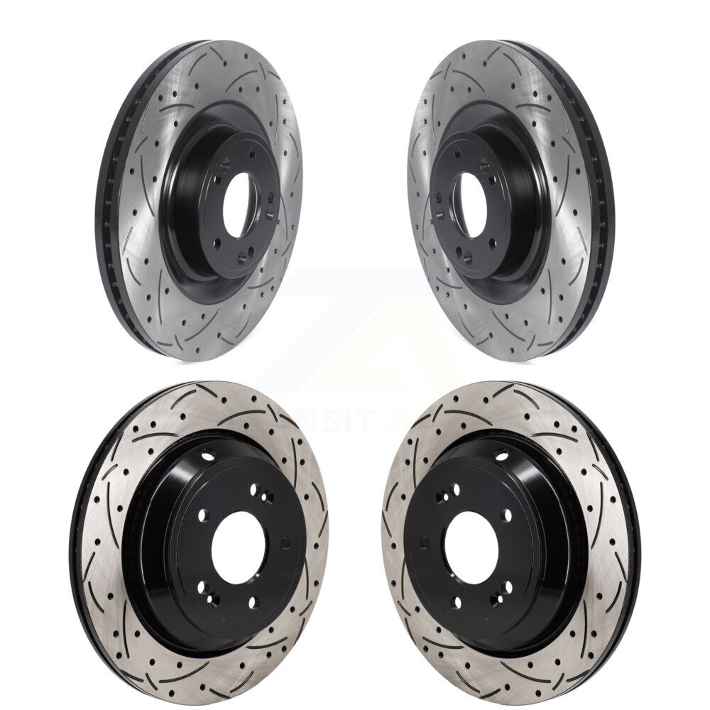 Front Rear Coated Drilled Slotted Disc Brake Rotors Kit For 2011 Hyundai Equus KD-100647