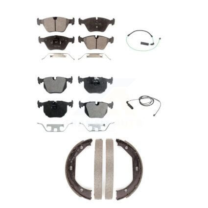 Front Rear Semi-Metallic Brake Pads & Wear Sensor Kit (5Pc) For BMW 330Ci 330i 330xi 3.0L KPW-100496