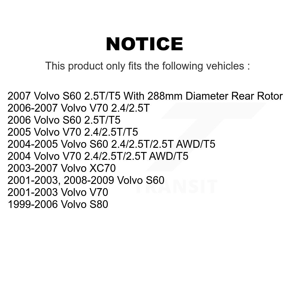 Rear Disc Brake Rotors Pair For Volvo S60 XC70 V70 S80 K8-100766 - Image 2