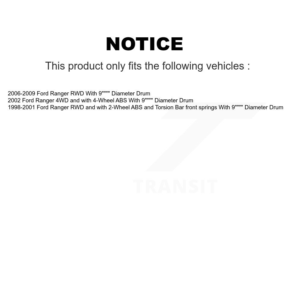Front Rear Disc Brake Rotors Drums Kit For Ford Ranger With 9" Diameter Drum K8-102190 - Image 2
