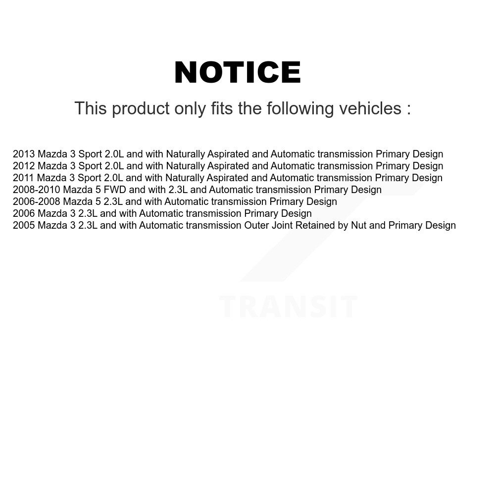 Front CV Axle Drive Shaft Complete Assembly Kit For Mazda 5 3 Sport KCV-100017 - Image 2
