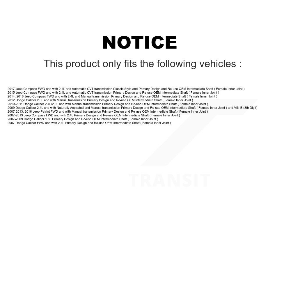 Front CV Axle Drive Shaft Assembly And Bearing Kit For Jeep Patriot Compass Dodge Caliber KN7-100543 - Image 2