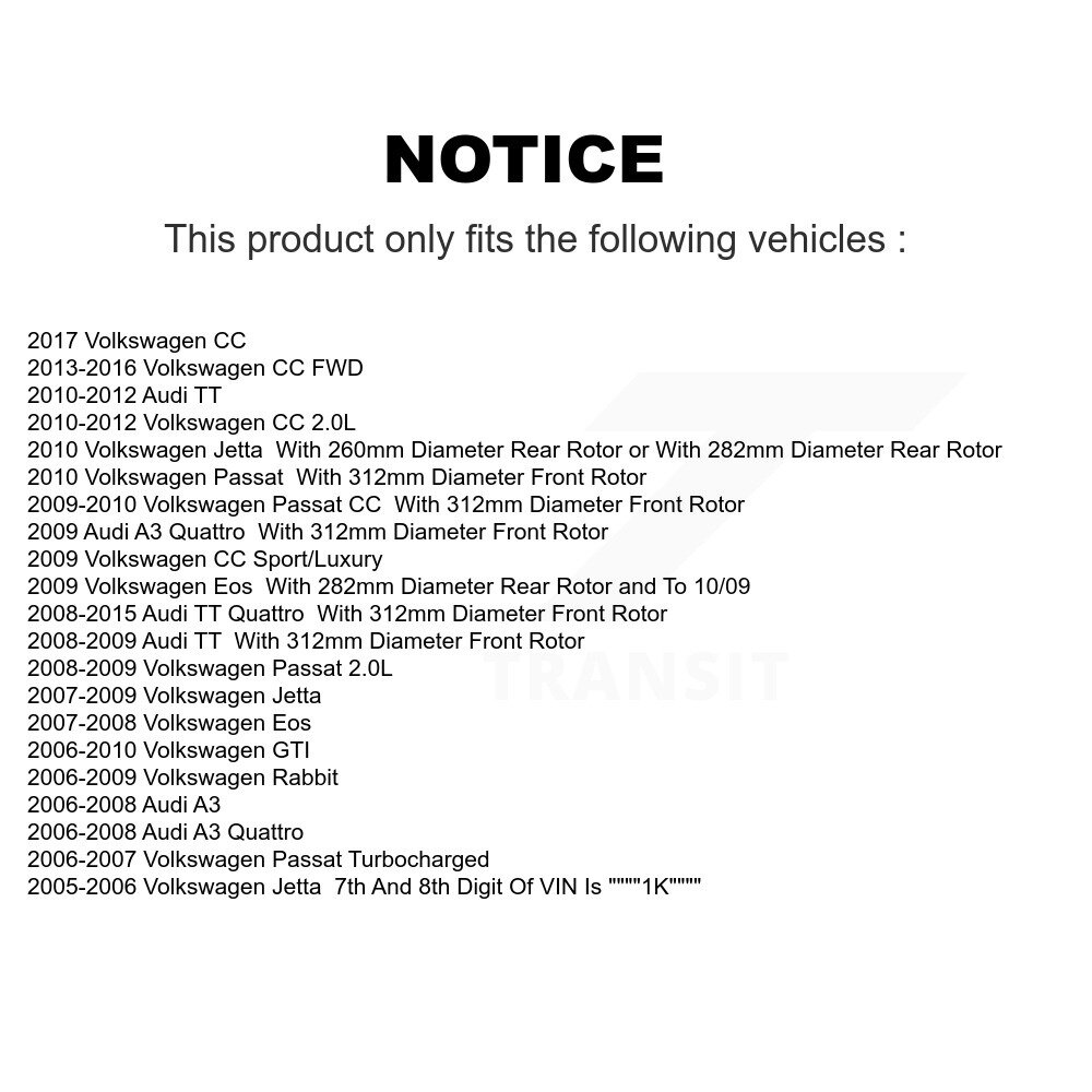 Front Semi-Metallic Rear Ceramic Disc Brake Pads Kit For Volkswagen Jetta Rabbit Passat KNF-100717 - Image 2